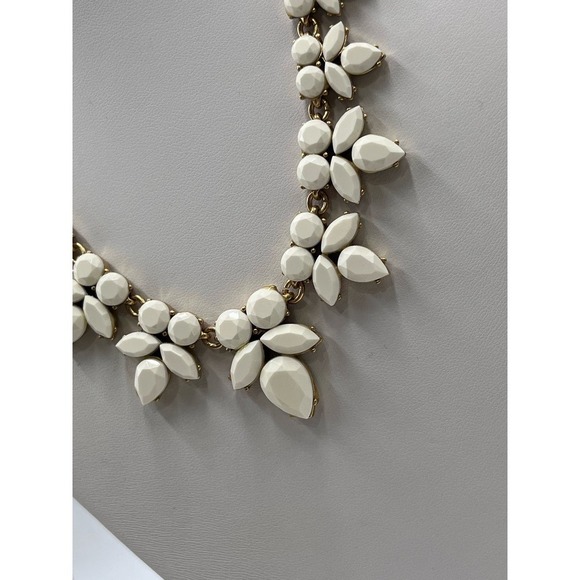 * J. Crew Opaque Faceted White Prong Set Rhinestone Gold Tone Necklace - Picture 4 of 12